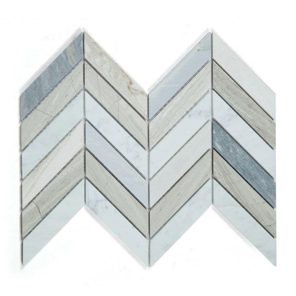 Chevron Blue Marble Polished Mosaic Tile Chevron Blue Marble Polished Mosaic Tile - American Tile Depot