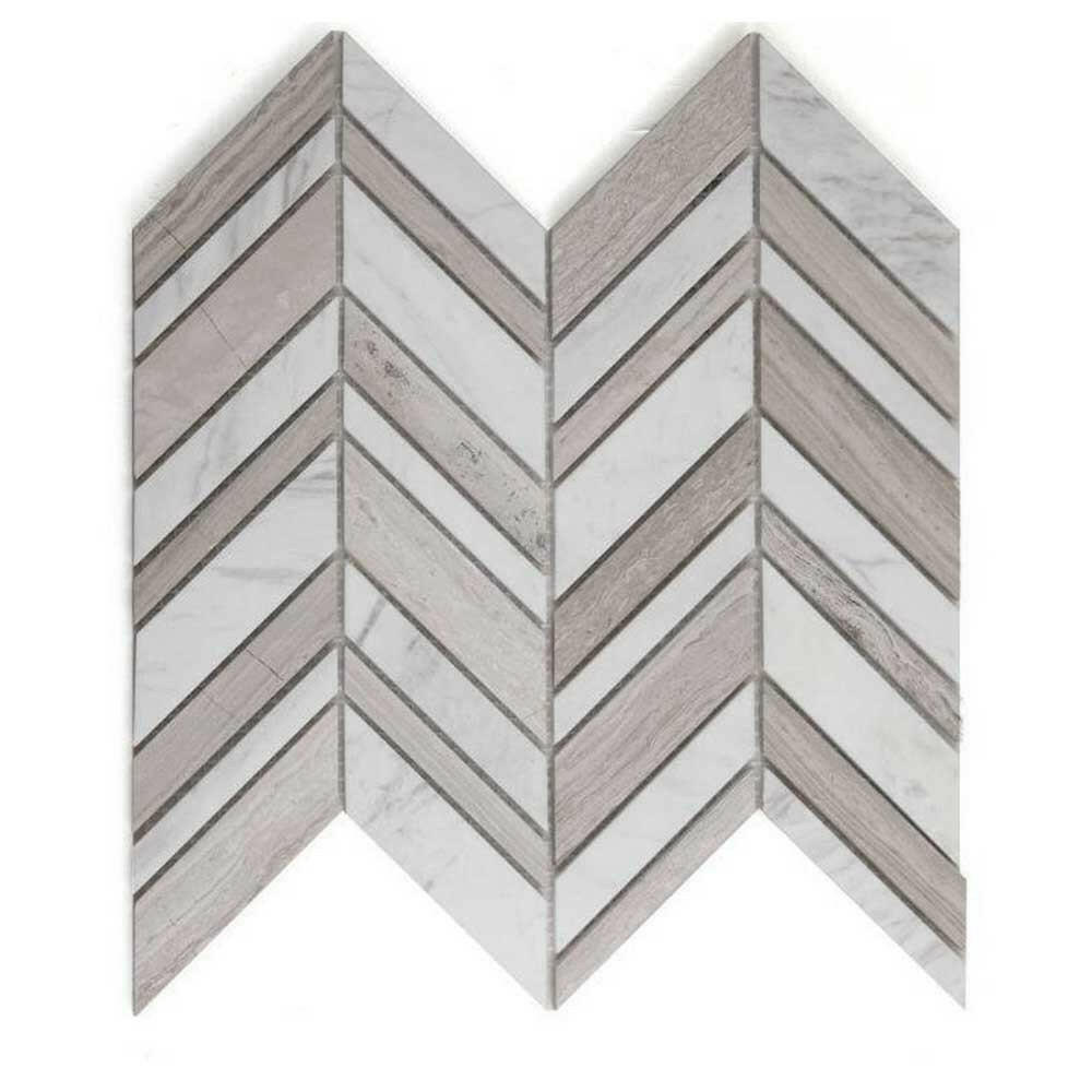Chevron Shadow Loft Polished Marble Mosaic Tile