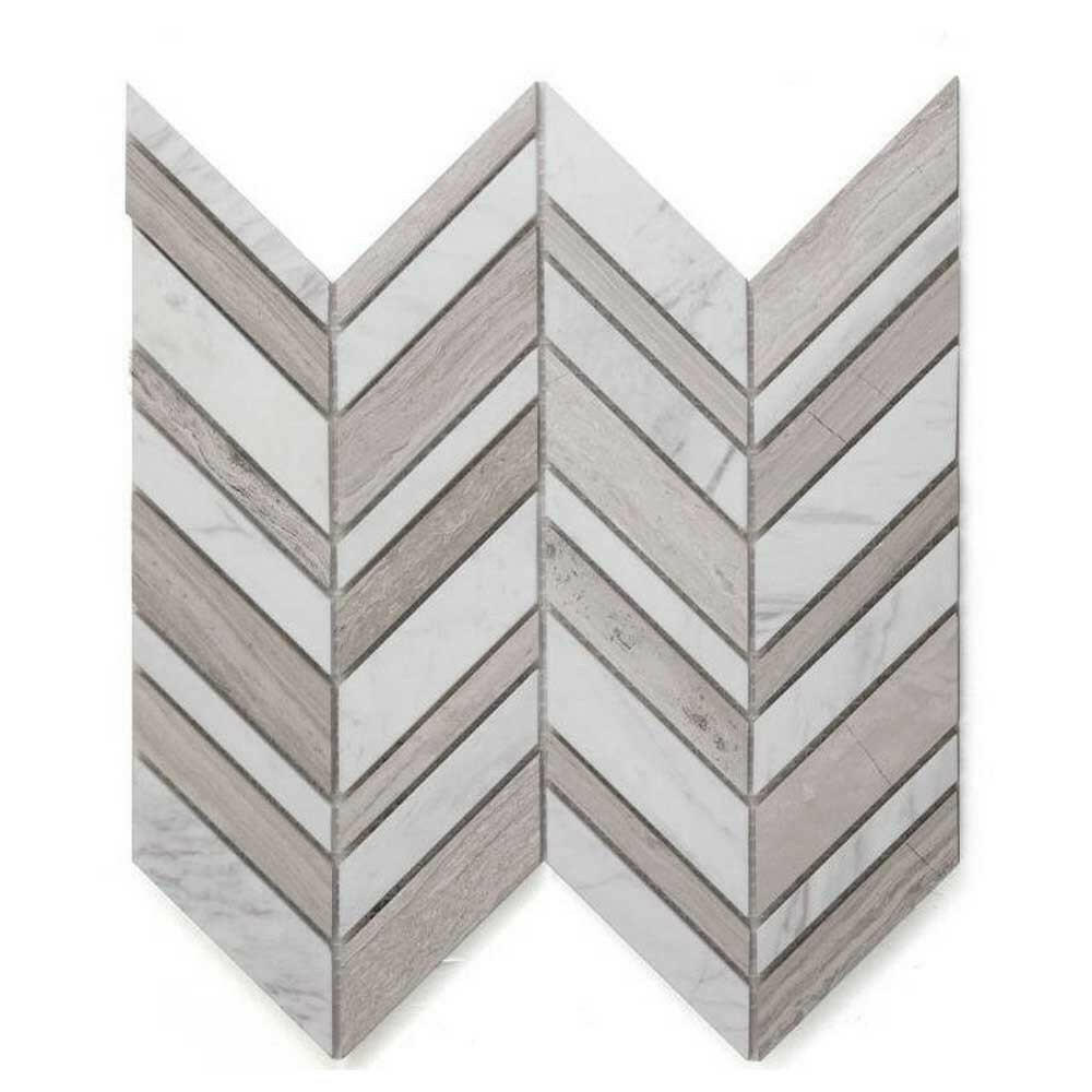 Chevron Shadow Loft Polished Marble Mosaic Tile