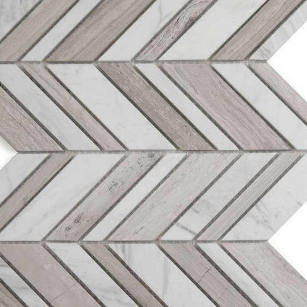 Chevron Shadow Loft Polished Marble Mosaic Tile Chevron Shadow Loft Polished Marble Mosaic Tile - American Tile Depot