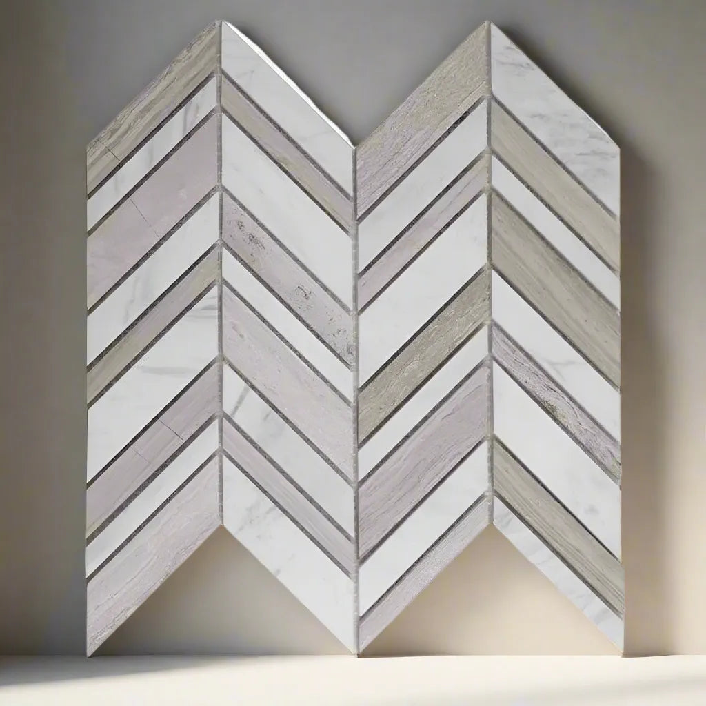 Chevron Shadow Loft Polished Marble Mosaic Tile Chevron Shadow Loft Polished Marble Mosaic Tile - American Tile Depot