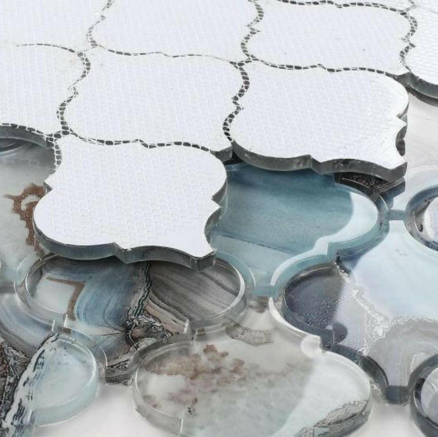 Clam Aladdin Blue Glossy Arabesque Glass Mosaic Wall Tile Clam Aladdin Blue Glossy Arabesque Glass Mosaic Wall Tile - American Tile Depot