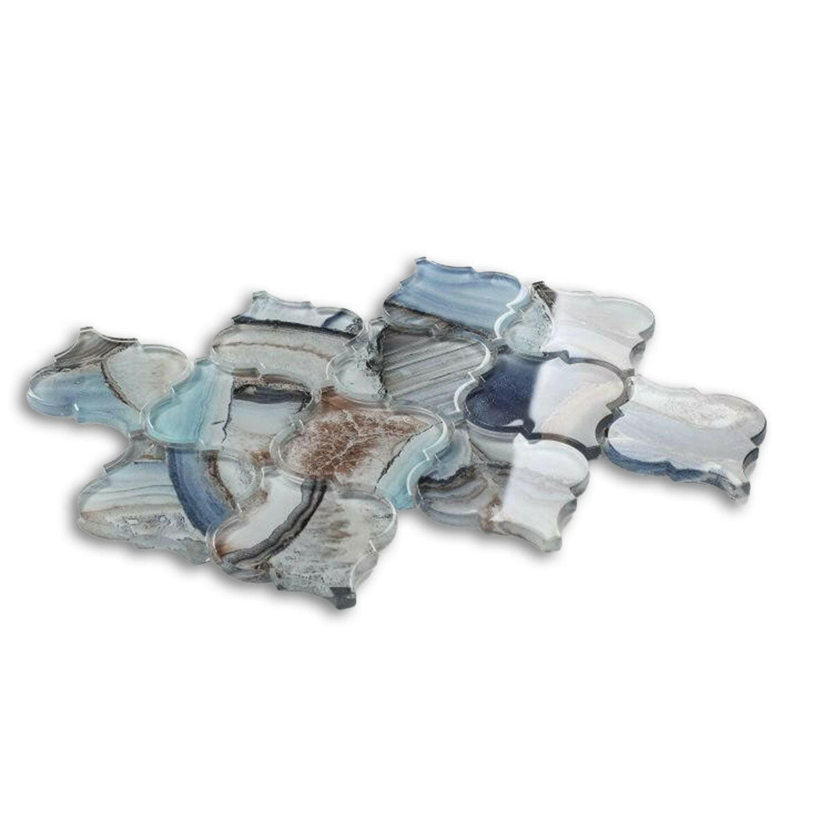 Clam Aladdin Blue Glossy Arabesque Glass Mosaic Wall Tile Clam Aladdin Blue Glossy Arabesque Glass Mosaic Wall Tile - American Tile Depot