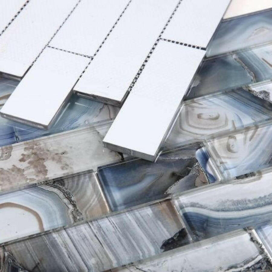Clam Casale Blue Glossy Subway Glass Mosaic Wall Tile Clam Casale Blue Glossy Subway Glass Mosaic Wall Tile - American Tile Depot