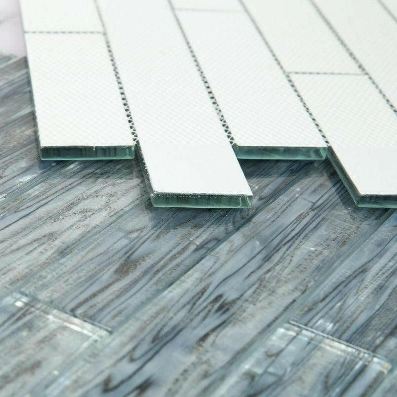 Clam Casale Silver Multi Size Glossy Subway Glass Mosaic Wall Tile - American Tile Depot