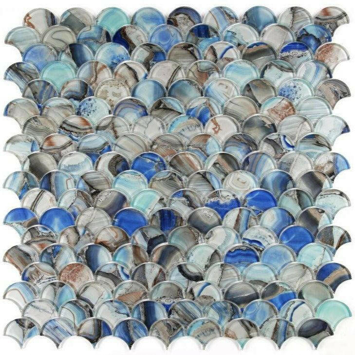 Clam Pisces Blue Glossy Scale Glass Mosaic Wall Tile Clam Pisces Blue Glossy Scale Glass Mosaic Wall Tile - American Tile Depot
