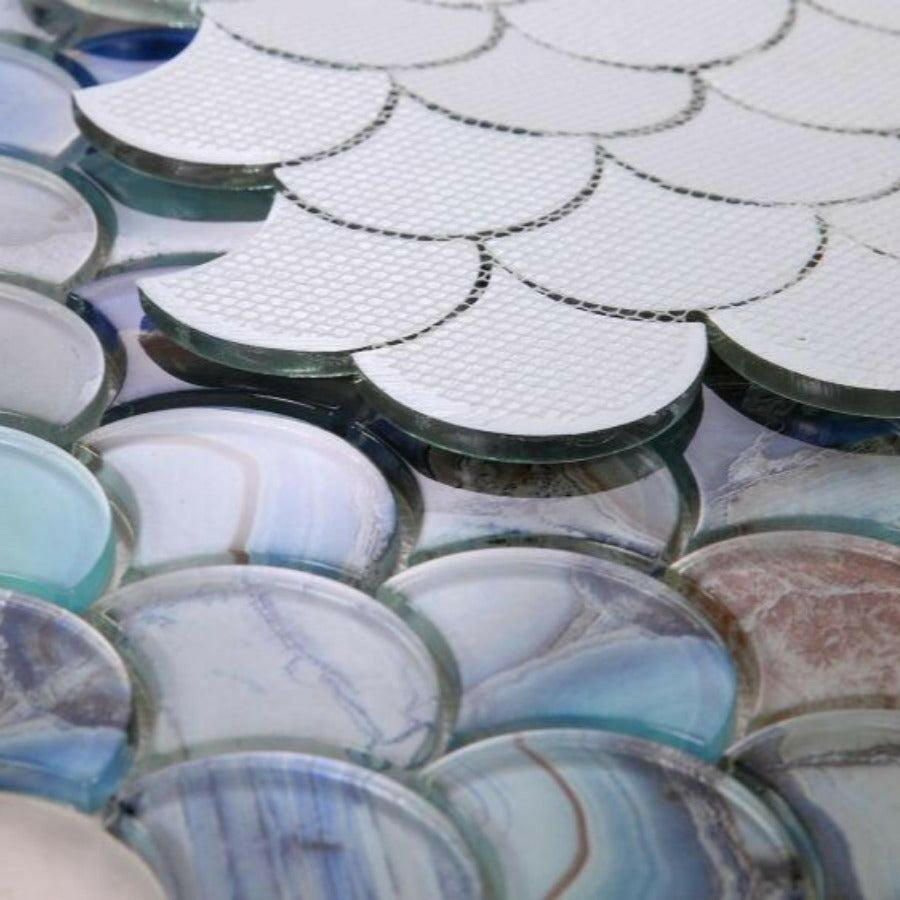 Clam Pisces Blue Glossy Scale Glass Mosaic Wall Tile Clam Pisces Blue Glossy Scale Glass Mosaic Wall Tile - American Tile Depot