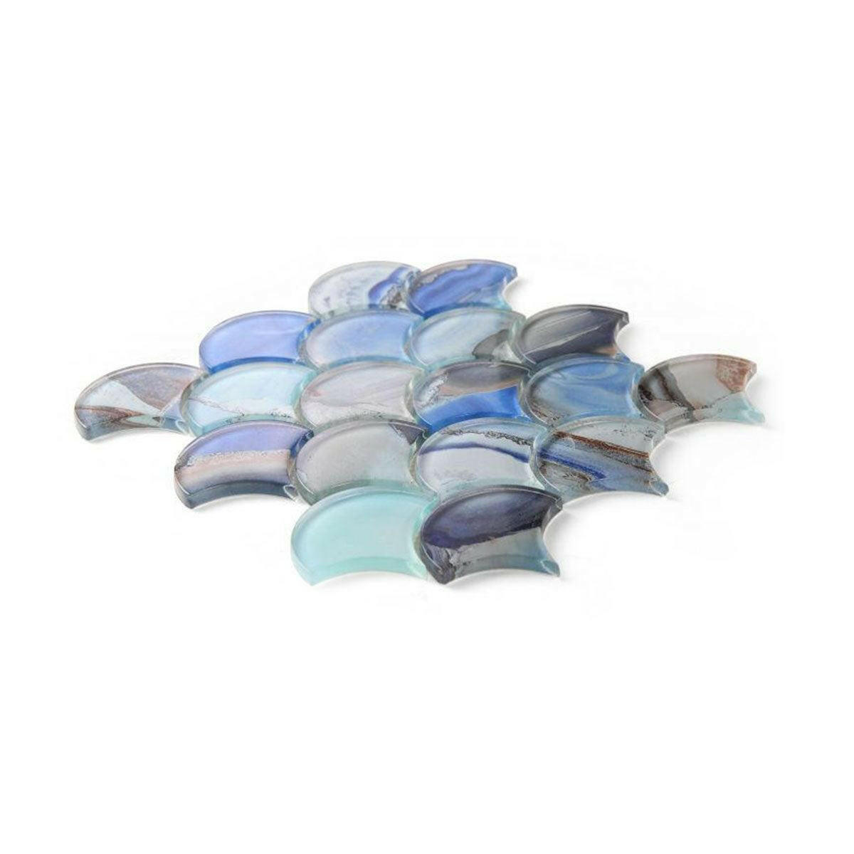 Clam Pisces Blue Glossy Scale Glass Mosaic Wall Tile Clam Pisces Blue Glossy Scale Glass Mosaic Wall Tile - American Tile Depot