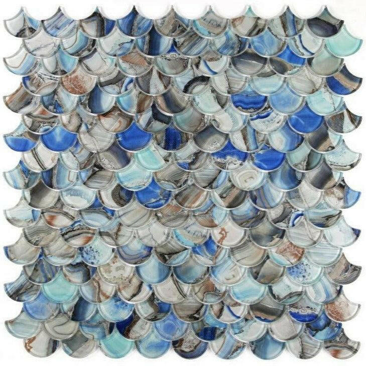 Clam Pisces Blue Glossy Scale Glass Mosaic Wall Tile Clam Pisces Blue Glossy Scale Glass Mosaic Wall Tile - American Tile Depot