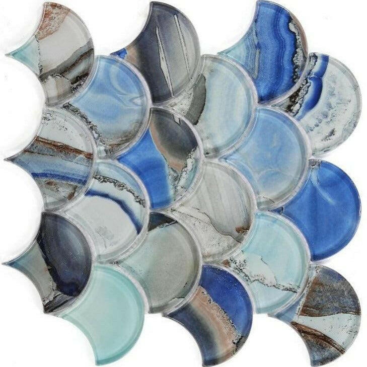 Clam Pisces Blue Glossy Scale Glass Mosaic Wall Tile Clam Pisces Blue Glossy Scale Glass Mosaic Wall Tile - American Tile Depot