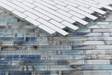 Clam Urban Blue Glossy Linear Glass Mosaic Wall Tile