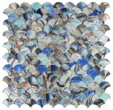 Clam Pisces Blue Glossy Scale Glass Mosaic Wall Tile