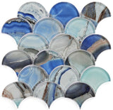 Clam Pisces Blue Glossy Scale Glass Mosaic Wall Tile