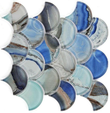 Clam Pisces Blue Glossy Scale Glass Mosaic Wall Tile