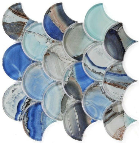 Clam Pisces Blue Glossy Scale Glass Mosaic Wall Tile