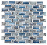 Clam City Blue Glossy Subway Glass Mosaic Wall Tile