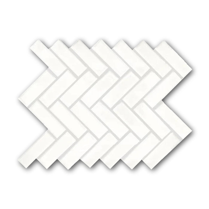 CLEARANCE - 1x3 Arctic White Ceramic Glossy Herringbone Mosaic Tile - American Tile Depot