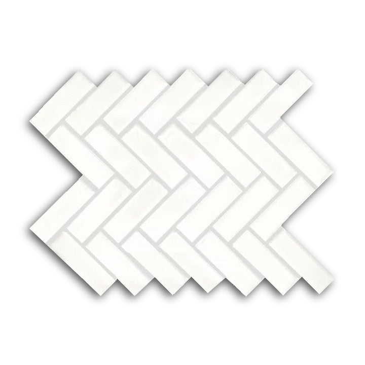 CLEARANCE - 1x3 Arctic White Ceramic Glossy Herringbone Mosaic Tile - American Tile Depot