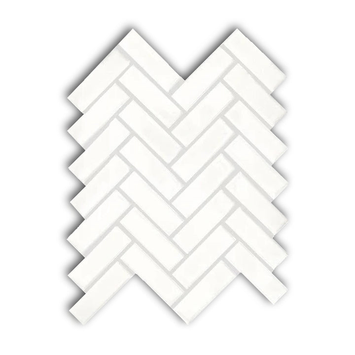 CLEARANCE - 1x3 Arctic White Ceramic Glossy Herringbone Mosaic Tile - American Tile Depot