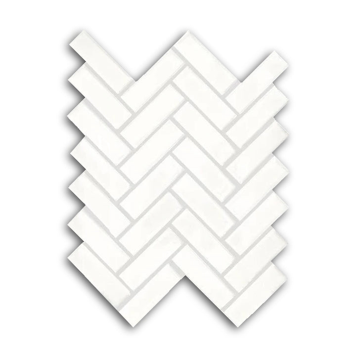 CLEARANCE - 1x3 Arctic White Ceramic Glossy Herringbone Mosaic Tile - American Tile Depot