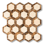 Crema Marfil Marble Honed 2" Vortex Hexagon Mosaic Tile w/ Emperador Dark Border - American Tile Depot