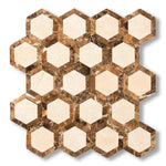 Crema Marfil Marble Honed 2" Vortex Hexagon Mosaic Tile w/ Emperador Dark Border - American Tile Depot