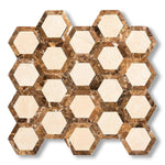 Crema Marfil Marble Honed 2" Vortex Hexagon Mosaic Tile w/ Emperador Dark Border - American Tile Depot