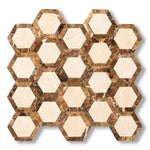 Crema Marfil Marble Honed 2" Vortex Hexagon Mosaic Tile w/ Emperador Dark Border - American Tile Depot