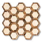 Crema Marfil Marble Honed 2" Vortex Hexagon Mosaic Tile w/ Emperador Dark Border - American Tile Depot