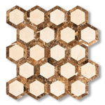 Crema Marfil Marble Honed 2" Vortex Hexagon Mosaic Tile w/ Emperador Dark Border - American Tile Depot