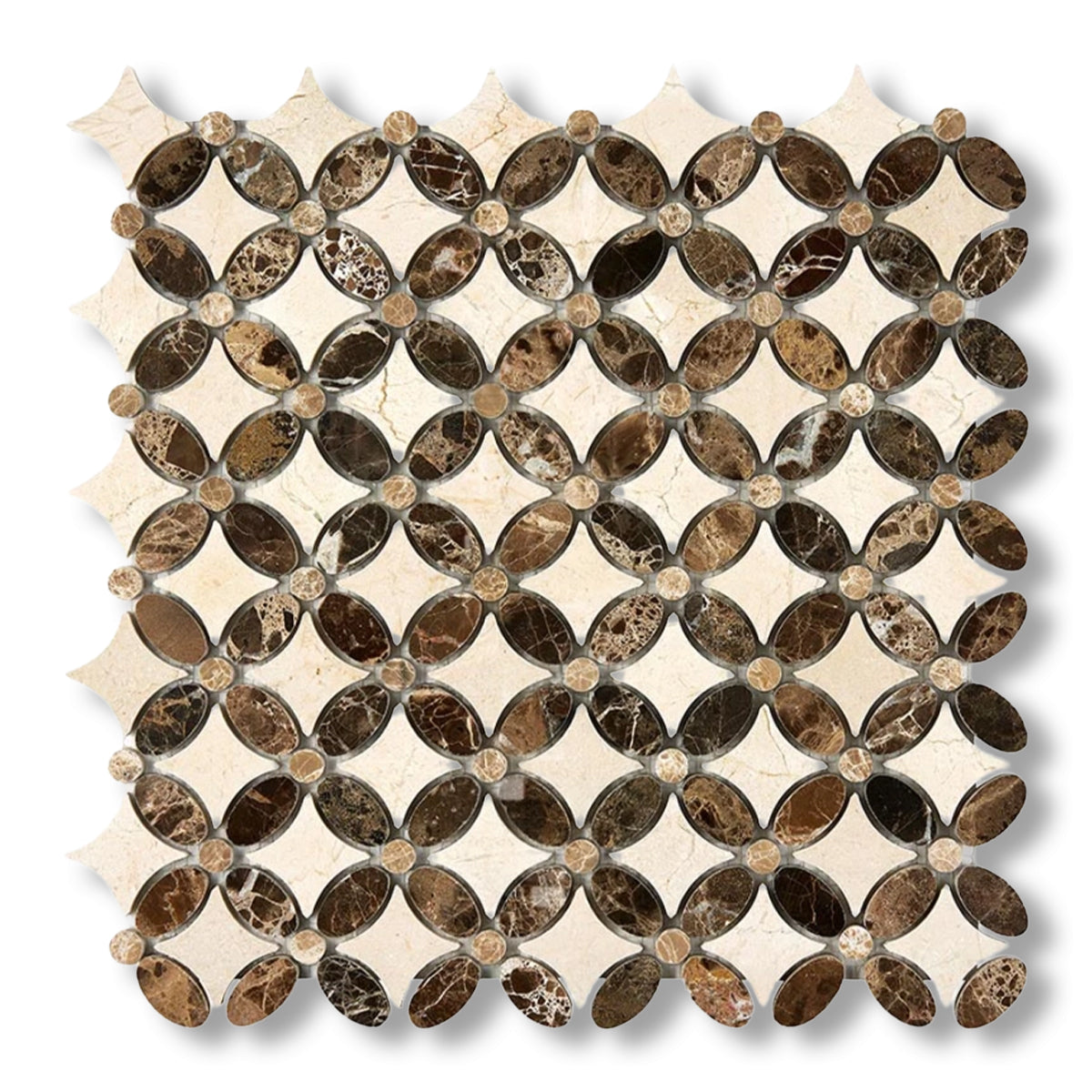 Crema Marfil Marble Honed Florida Flower Mosaic Tile w/ (Crema Marfil, Emp.Light, Emp. Dark) - American Tile Depot