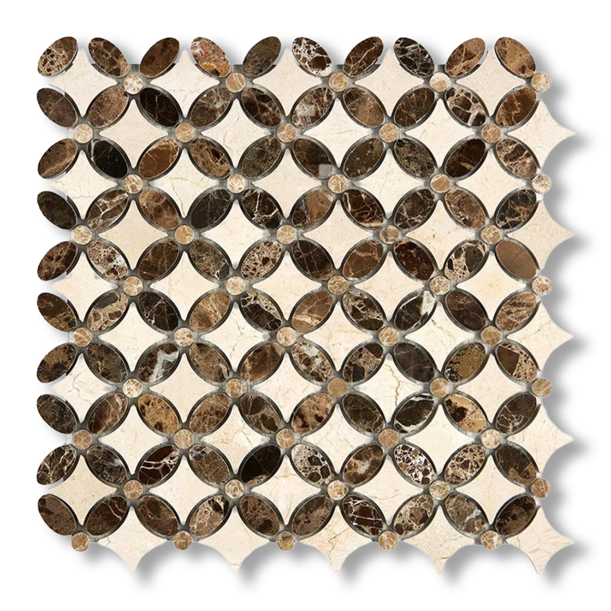 Crema Marfil Marble Polished Florida Flower Mosaic Tile w/ (Crema Marfil, Emp.Light, Emp. Dark) - American Tile Depot