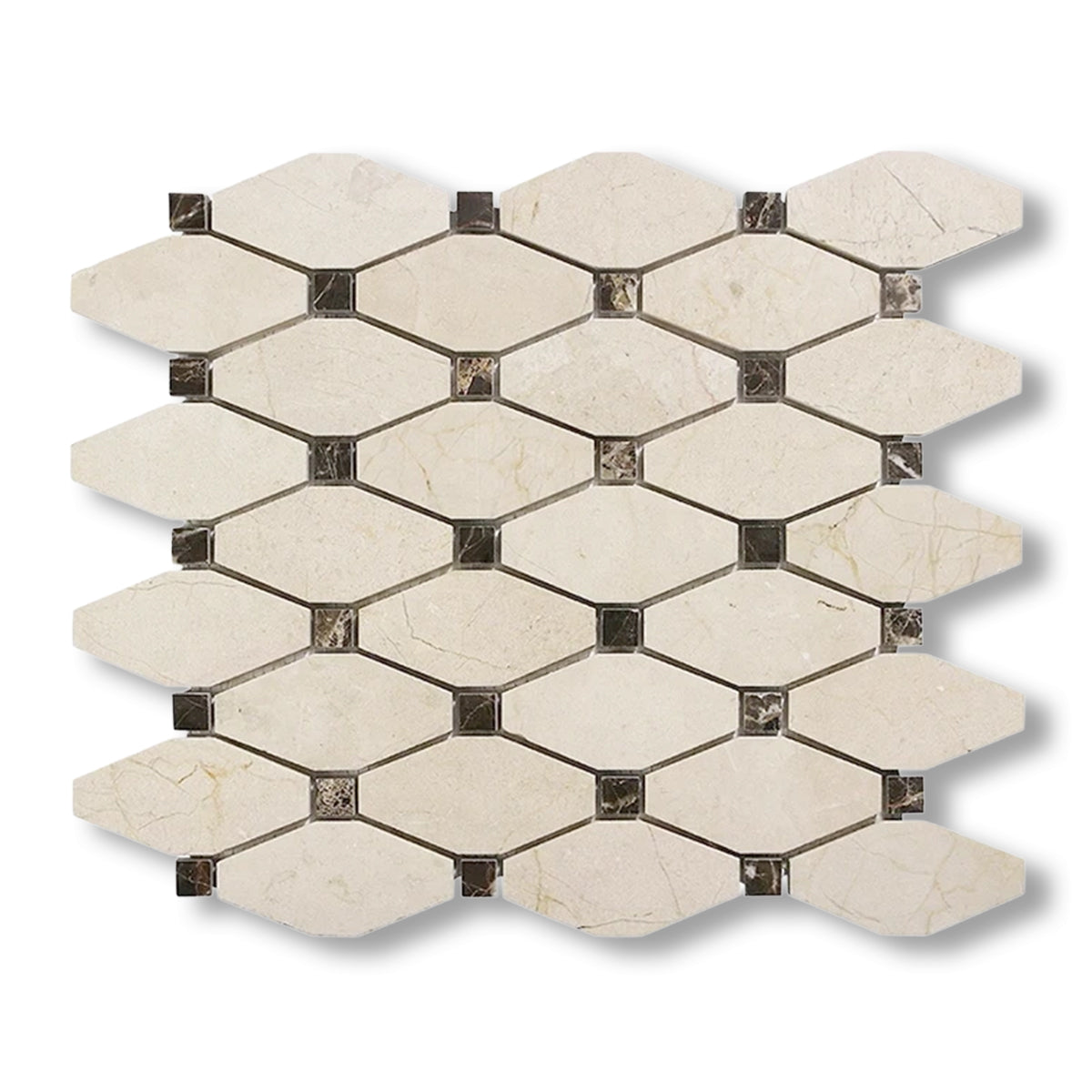 Crema Marfil Marble Honed Octave Pattern Mosaic Tile w/ Emperador Dark Dots - American Tile Depot
