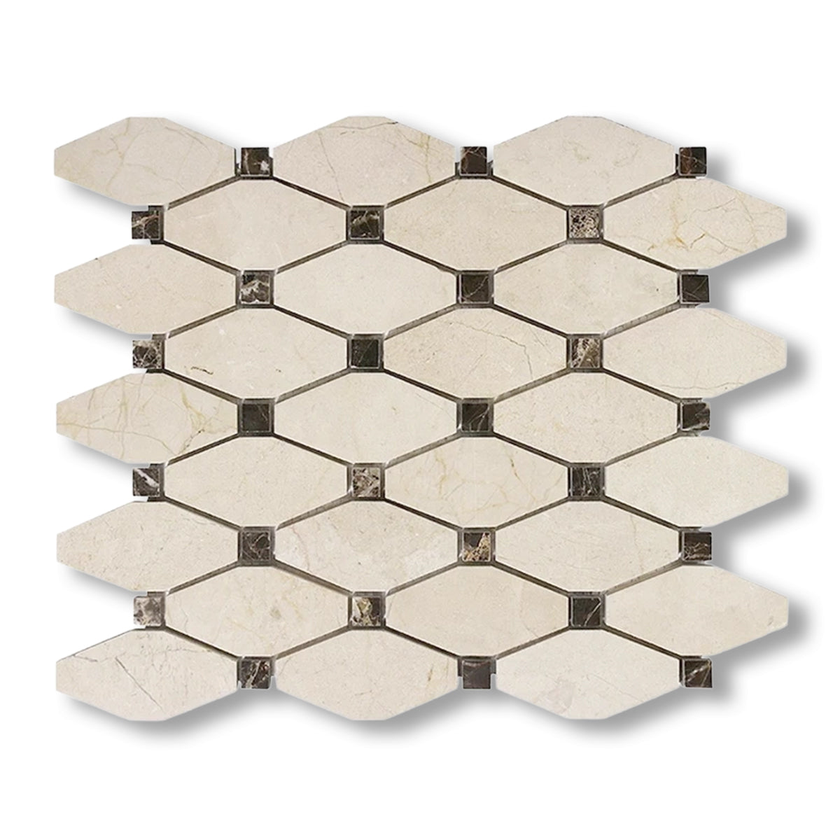 Crema Marfil Marble Honed Octave Pattern Mosaic Tile w/ Emperador Dark Dots - American Tile Depot