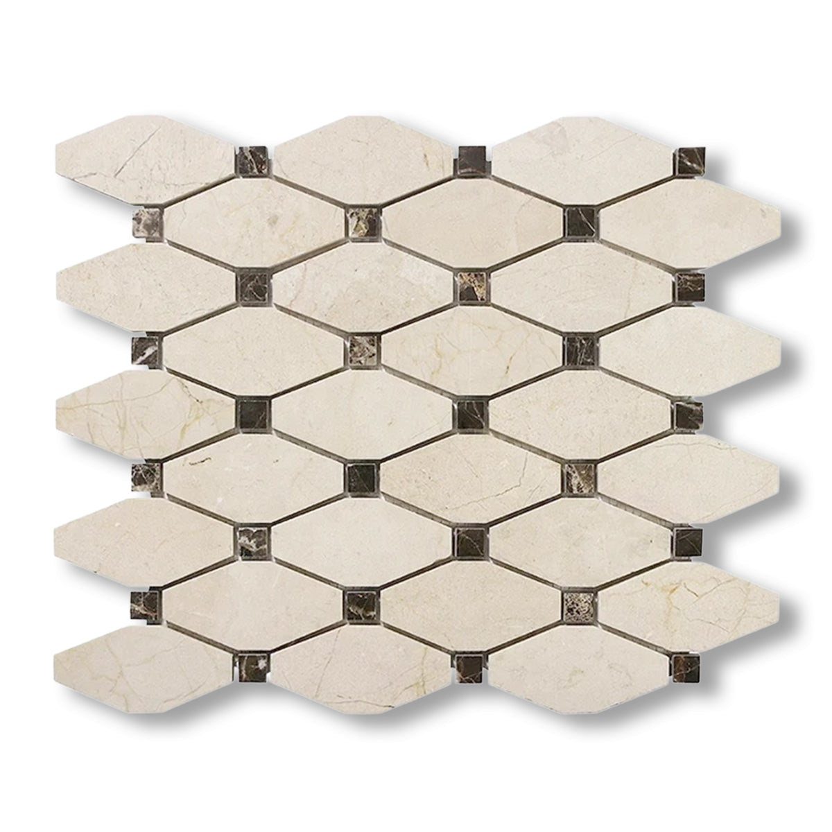 Crema Marfil Marble Honed Octave Pattern Mosaic Tile w/ Emperador Dark Dots - American Tile Depot