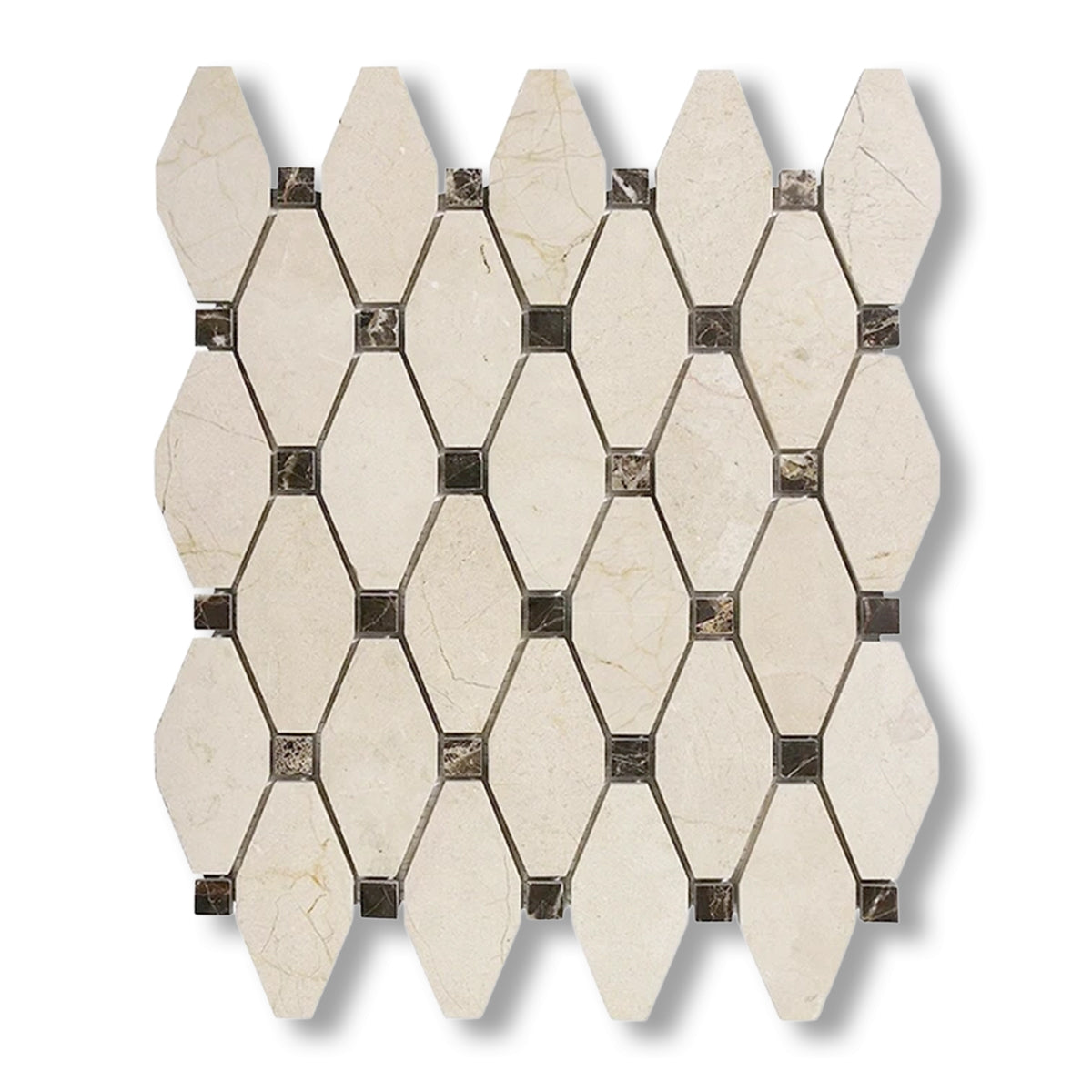 Crema Marfil Marble Honed Octave Pattern Mosaic Tile w/ Emperador Dark Dots - American Tile Depot