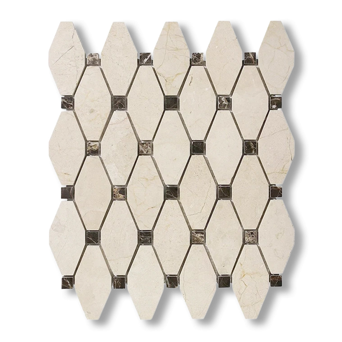 Crema Marfil Marble Honed Octave Pattern Mosaic Tile w/ Emperador Dark Dots - American Tile Depot