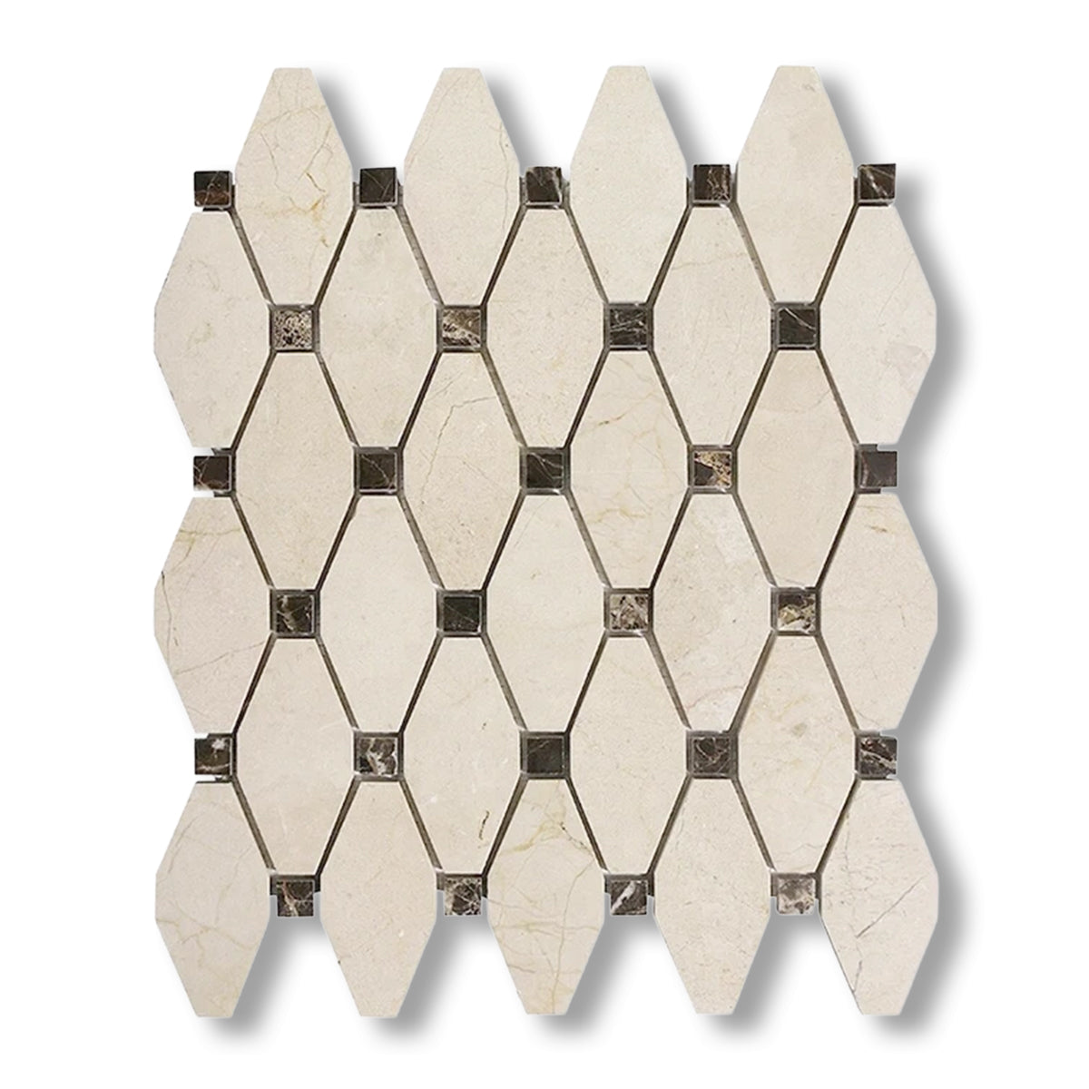 Crema Marfil Marble Honed Octave Pattern Mosaic Tile w/ Emperador Dark Dots - American Tile Depot