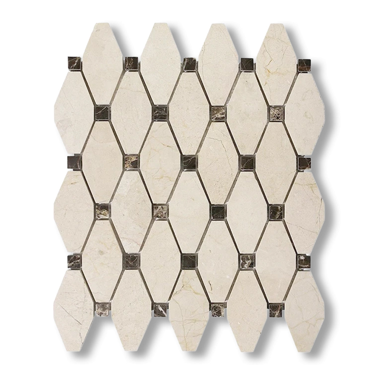 Crema Marfil Marble Honed Octave Pattern Mosaic Tile w/ Emperador Dark Dots - American Tile Depot