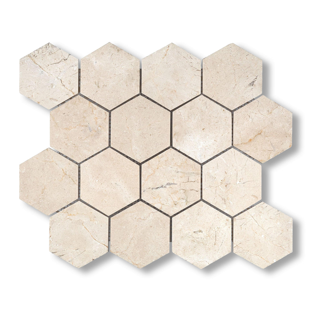 Crema Marfil Marble Polished 3" Hexagon Mosaic Tile - American Tile Depot