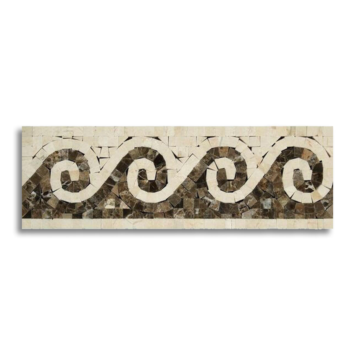 Crema Marfil Marble Polished Wave Border Listello w/ Emperador Dark Dots