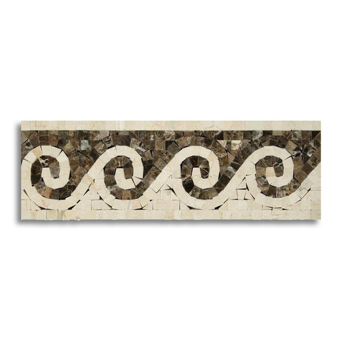 Crema Marfil Marble Polished Wave Border Listello w/ Emperador Dark Dots
