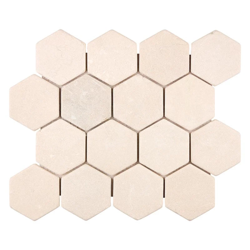 Crema Marfil Marble Tumbled 3" Hexagon Mosaic Tile Crema Marfil Marble Tumbled 3" Hexagon Mosaic Tile - American Tile Depot