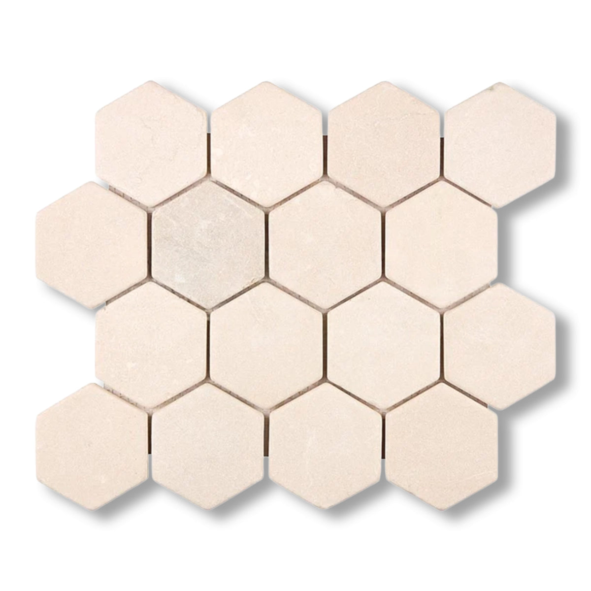 Crema Marfil Marble Tumbled 3" Hexagon Mosaic Tile - American Tile Depot