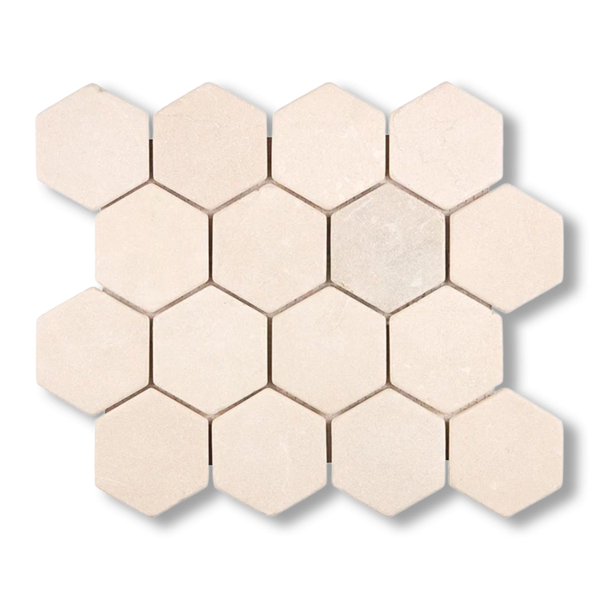 Crema Marfil Marble Tumbled 3" Hexagon Mosaic Tile - American Tile Depot