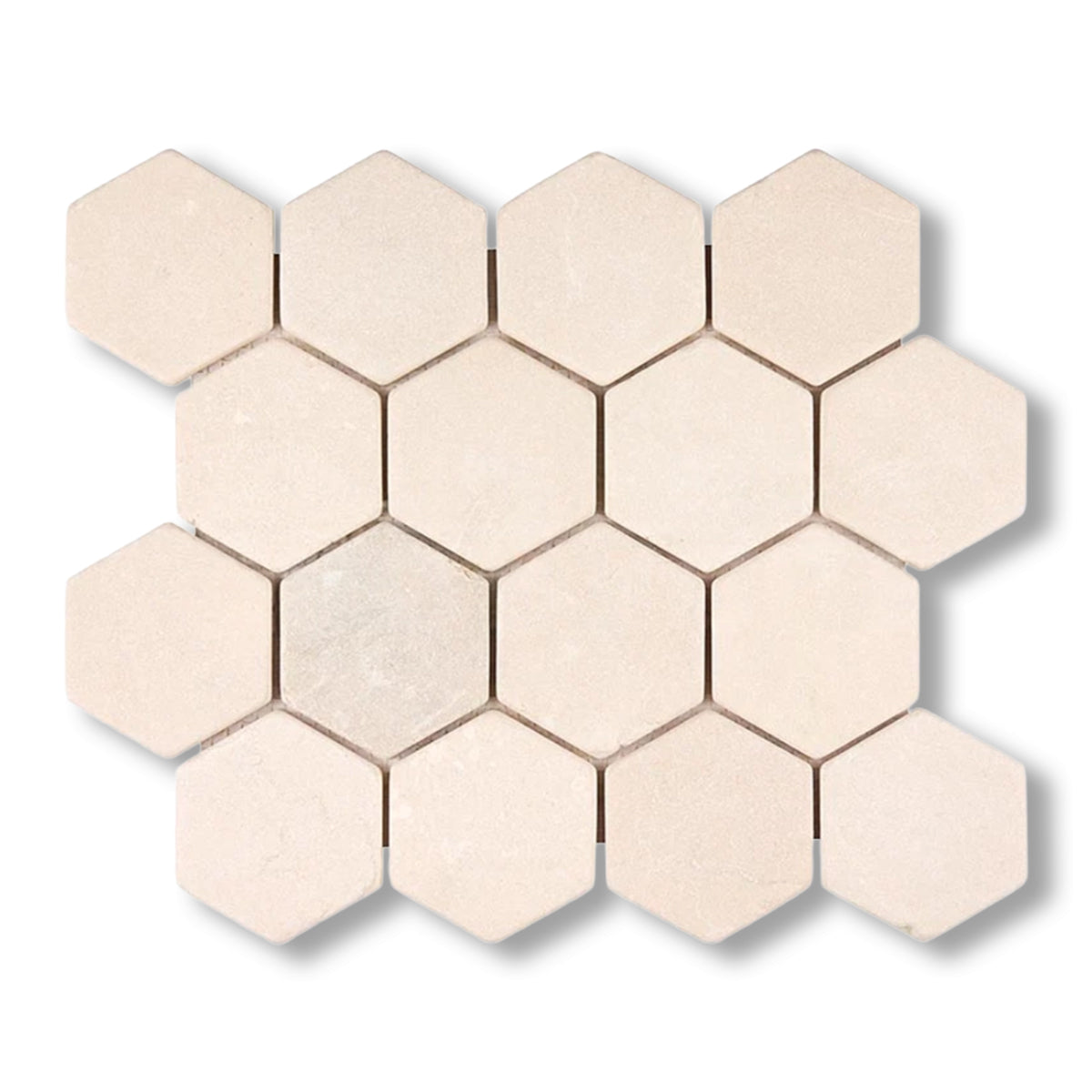 Crema Marfil Marble Tumbled 3" Hexagon Mosaic Tile - American Tile Depot