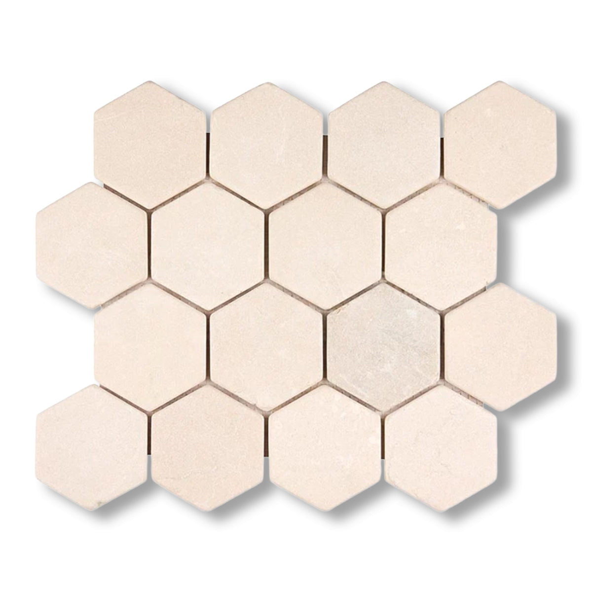 Crema Marfil Marble Tumbled 3" Hexagon Mosaic Tile - American Tile Depot