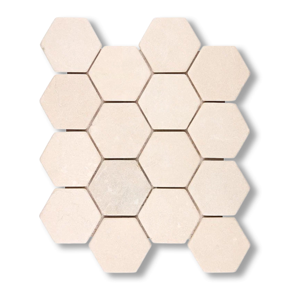 Crema Marfil Marble Tumbled 3" Hexagon Mosaic Tile - American Tile Depot