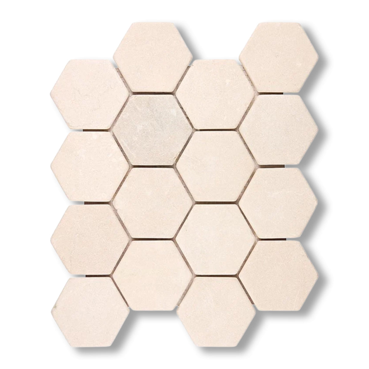 Crema Marfil Marble Tumbled 3" Hexagon Mosaic Tile - American Tile Depot