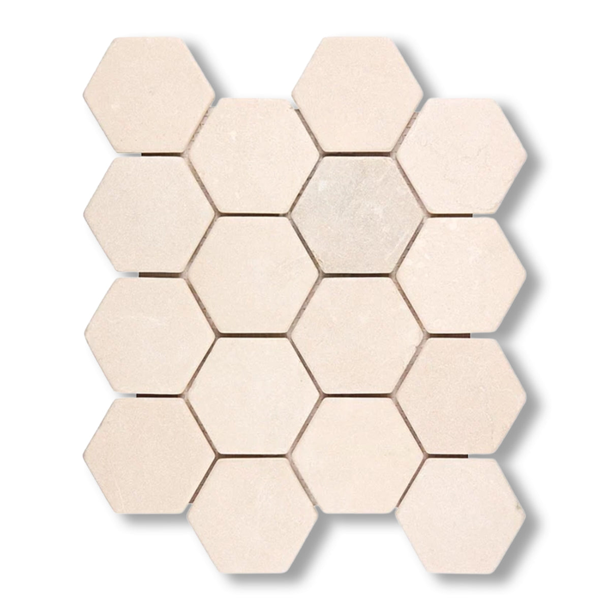 Crema Marfil Marble Tumbled 3" Hexagon Mosaic Tile - American Tile Depot